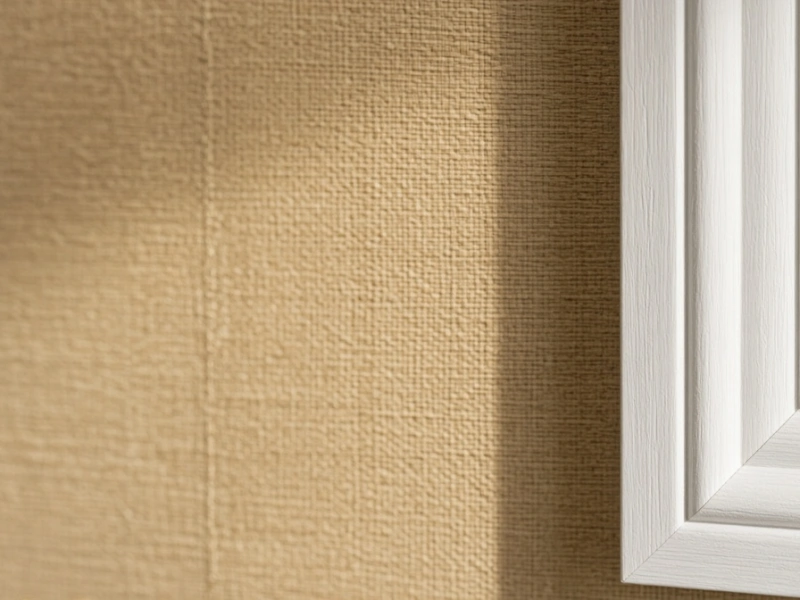 GENERATED PLACEHOLDER: close-up of a textured grasscloth-look wallcovering meeting white window casing (illustration, not Y'all Ones' work)