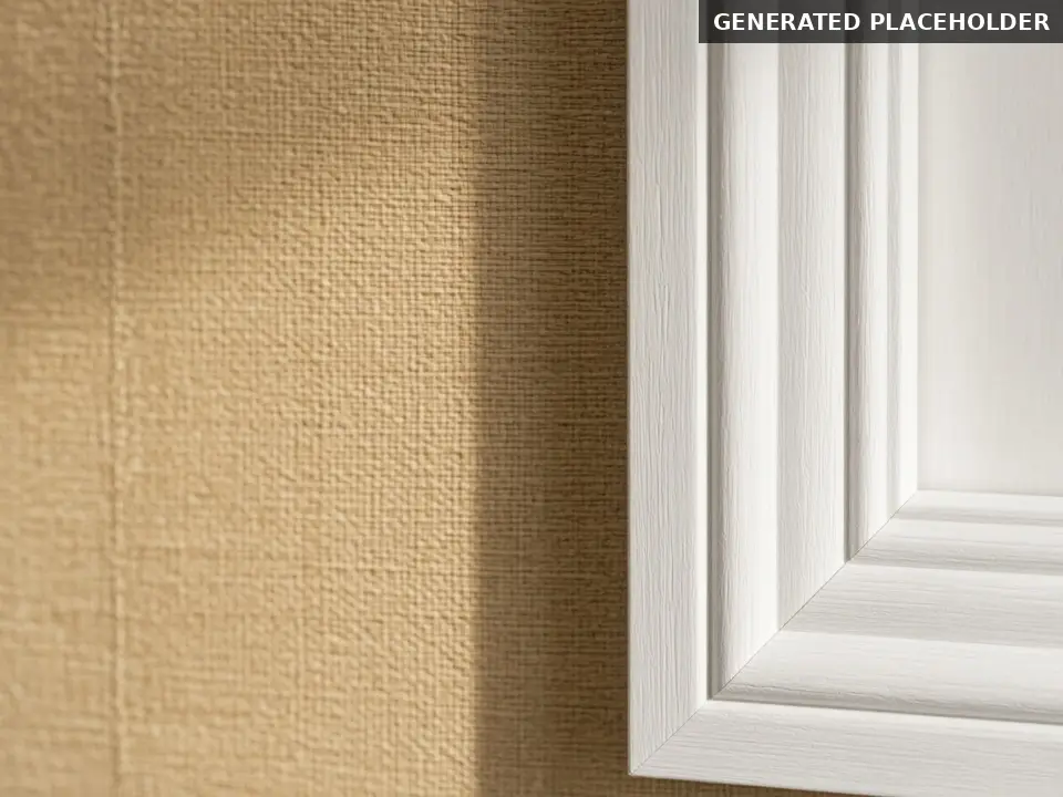 GENERATED PLACEHOLDER: close-up of a textured linen-look wallcovering beside white window trim (illustration, not Y'all Ones' work)